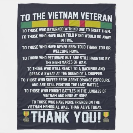 To The Vietnam Veteran, Thank You Fleece Blanket