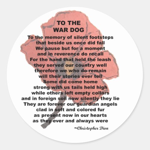 To The War Dog Remembrance Day Classic Round Sticker