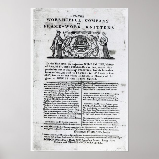 To the Worshipful Company of Frame-Work-Knitters Poster (Front)