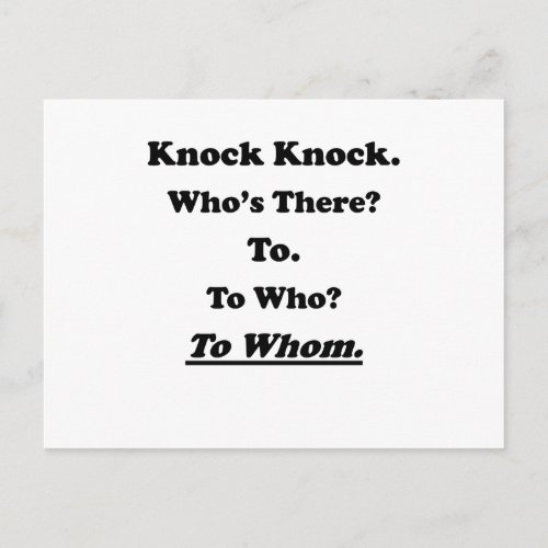 To Whom Knock Knock Joke Postcard