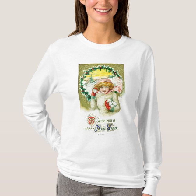 To Wish you a Happy New Year Snowball Fight T-Shirt (Front)