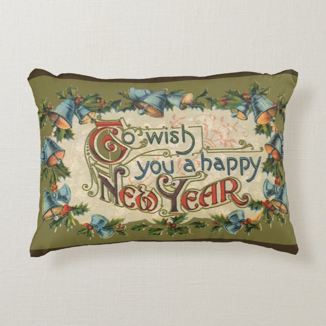 To Wish You a Happy New Year, Vintage Victorian Accent Pillow (Front)