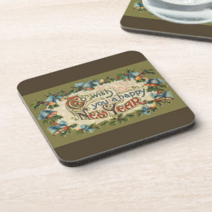 To Wish You a Happy New Year, Vintage Victorian Beverage Coaster