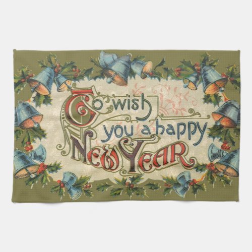 To Wish You a Happy New Year Vintage Victorian Kitchen Towel