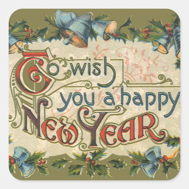 To Wish You a Happy New Year, Vintage Victorian Square Sticker (Front)