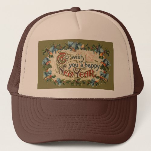 To Wish You a Happy New Year Vintage Victorian Trucker Hat