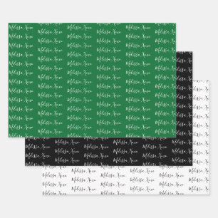 To Your Name Mod Handwriting White, Green & Black Wrapping Paper Sheets