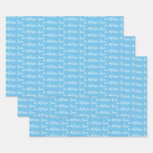 To Your Name Modern Handwriting Light Blue 2 Wrapping Paper Sheets