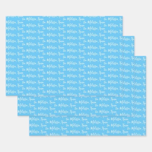 To Your Name Modern Handwriting Light Blue Wrapping Paper Sheets