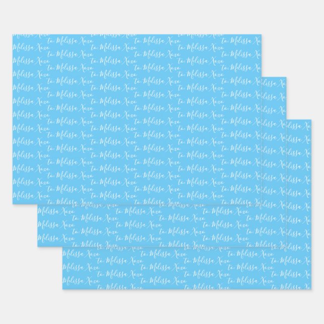 To Your Name Modern Handwriting Light Blue Wrapping Paper Sheets (Set)
