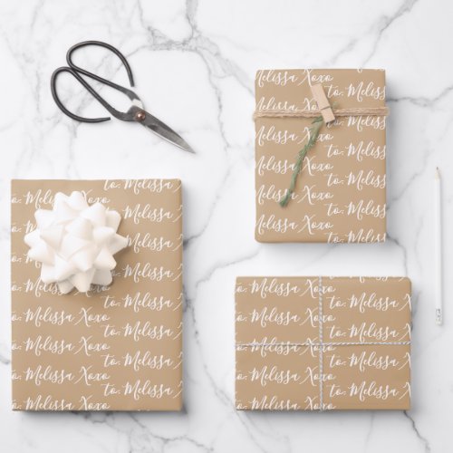 To Your Name Modern Handwriting Light Brown Wrapping Paper Sheets