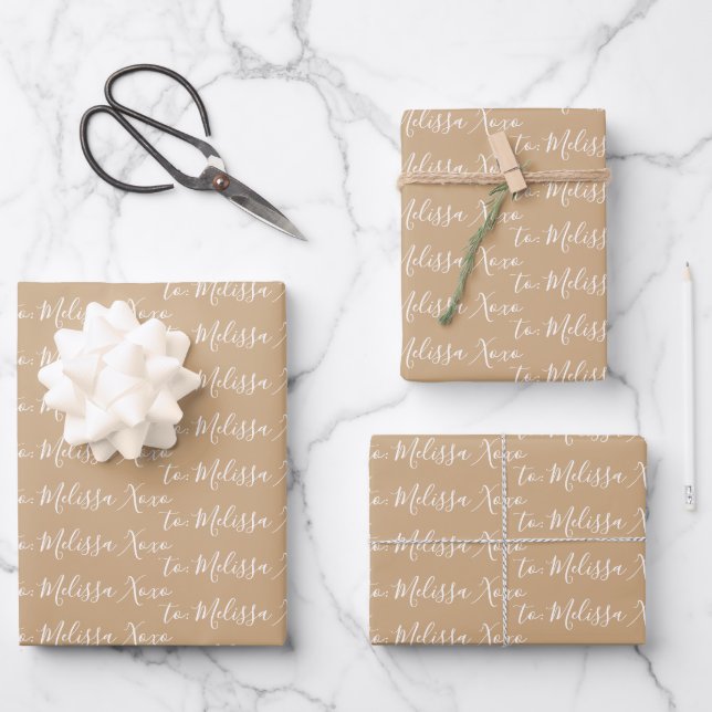 To Your Name Modern Handwriting Light Brown Wrapping Paper Sheets (Front)