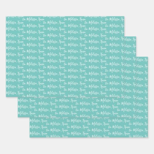 To Your Name Modern Handwriting Mint Green Wrappin Wrapping Paper Sheets
