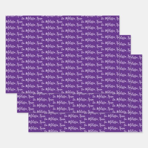 To Your Name Modern Handwriting Purple Wrapping Paper Sheets