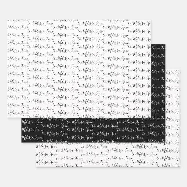 To Your Name Modern Handwriting White & Black Wrapping Paper Sheets (Set)