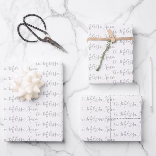 To Your Name Modern Handwriting White Gray Wrappin Wrapping Paper Sheets