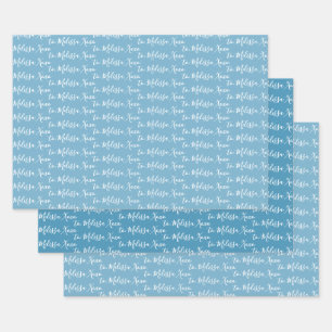 To Your Name Modern Handwriting Winter Blues Wrapping Paper Sheets