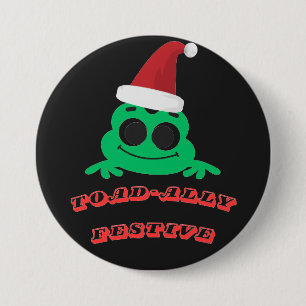 Toad-ally Festive Christmas Frog _ Cute Holiday De Button