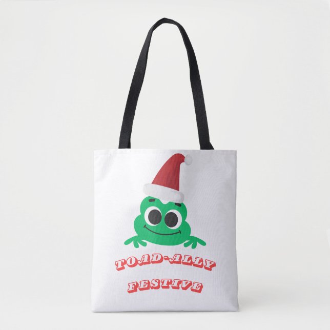 Toad-ally Festive Christmas Frog _ Cute Holiday De Tote Bag (Front)