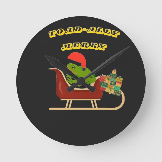 Toad-ally Merry Frog Christmas Tee Round Clock (Front)