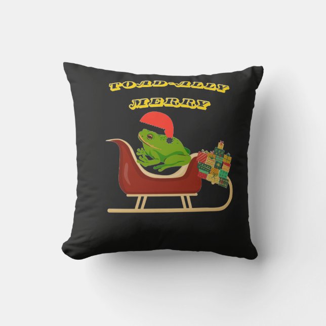 Toad-ally Merry Frog Christmas Tee Throw Pillow (Front)