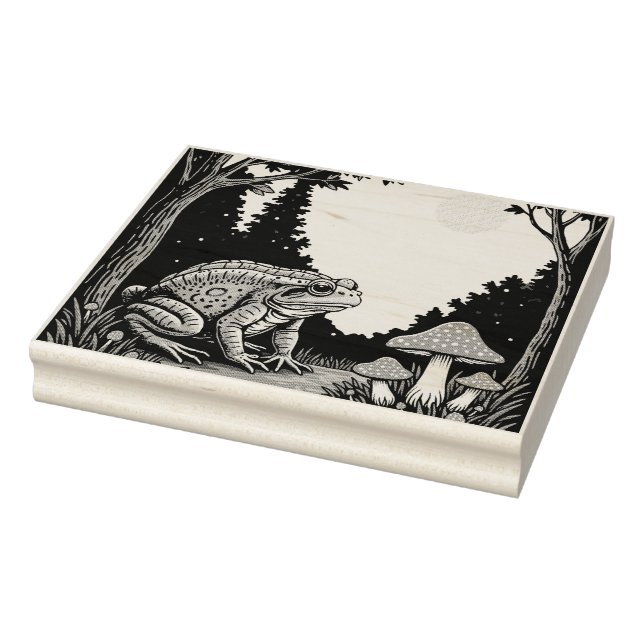 Toad Foraging Toadstools In A Moonlit Woodland  Rubber Stamp (Stamp)