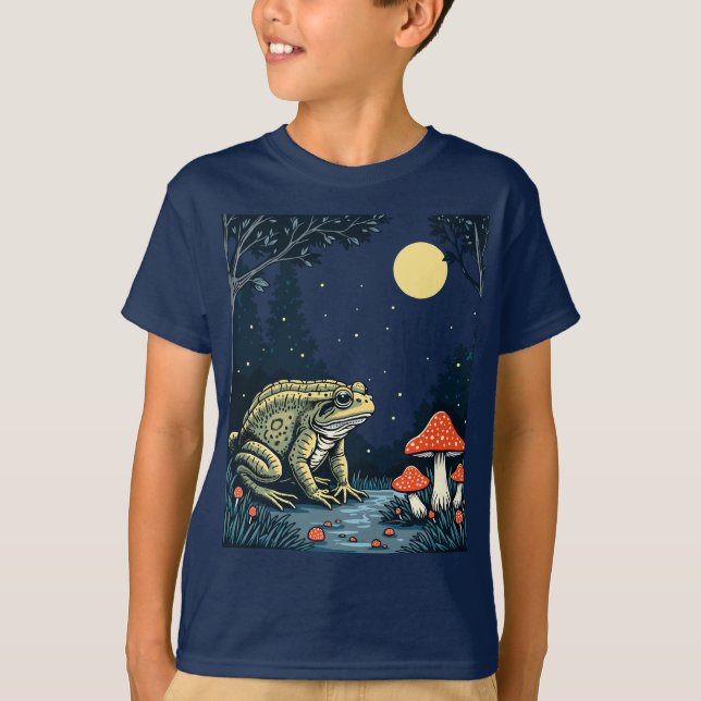 Toad Foraging Toadstools In A Moonlit Woodland  T-Shirt (Front)