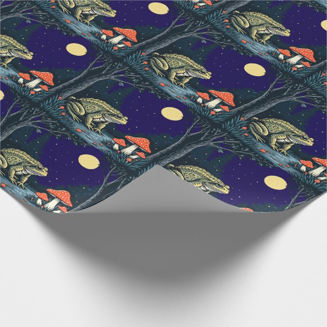 Toad Foraging Toadstools In A Moonlit Woodland  Wrapping Paper (Corner)