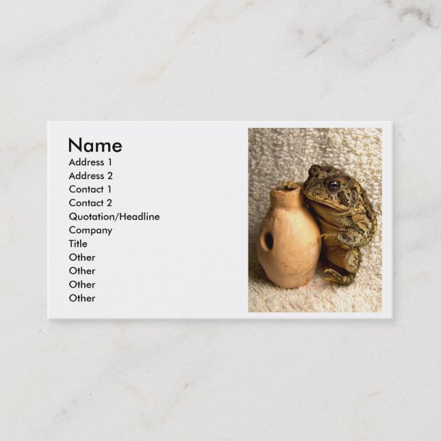 Toad frog holding miniature udu photograph business card (Front)