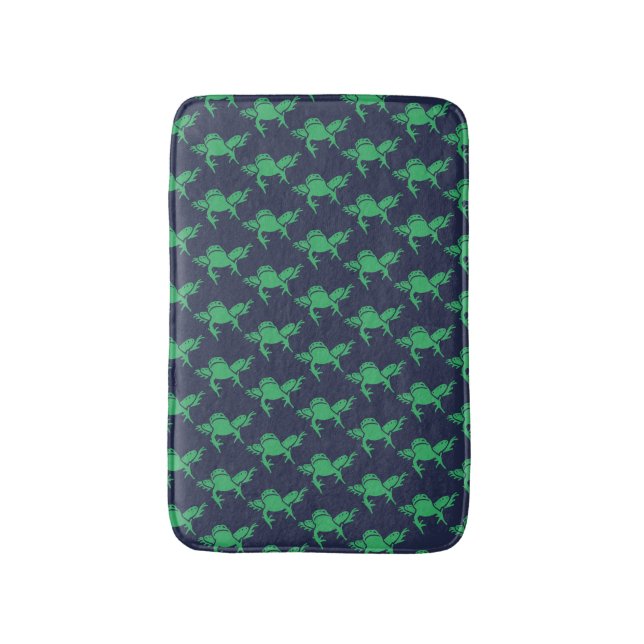 Toad Frogs Navy Blue Bath Mat (Front Vertical)