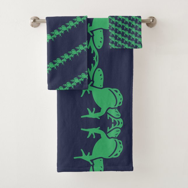 Toad Frogs Navy Blue Bath Towel Set (Insitu)