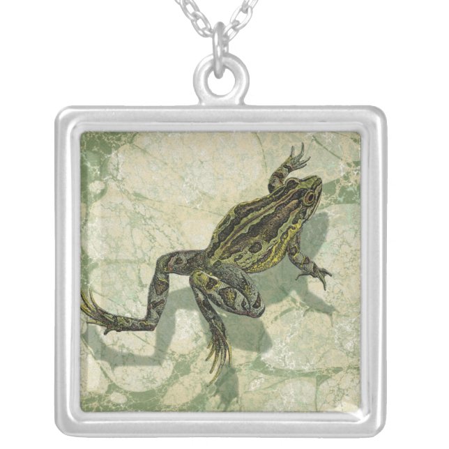 Toad Swinning in the Water Silver Plated Necklace (Front)
