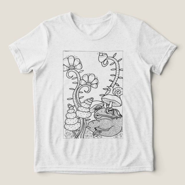 Toad with fantasy flowers to color Tri-Blend shirt (Design Front)