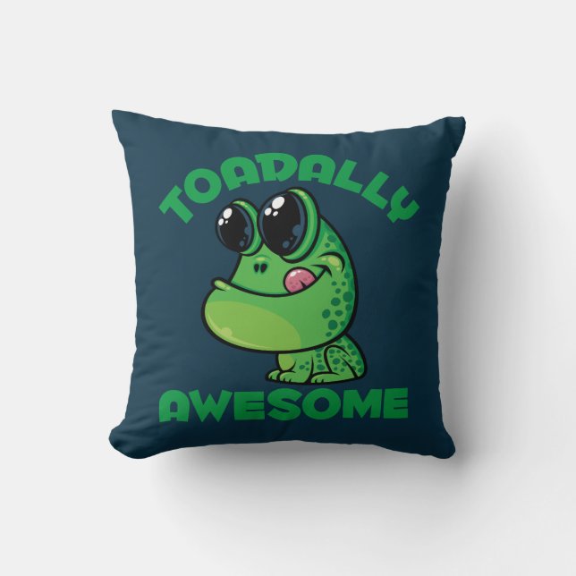 Toadally Awesome Happy Cartoon Toad Throw Pillow (Front)