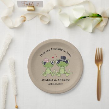 ©toadally In Love Cute Frog Wedding Personalized Paper Plates by riverme at Zazzle
