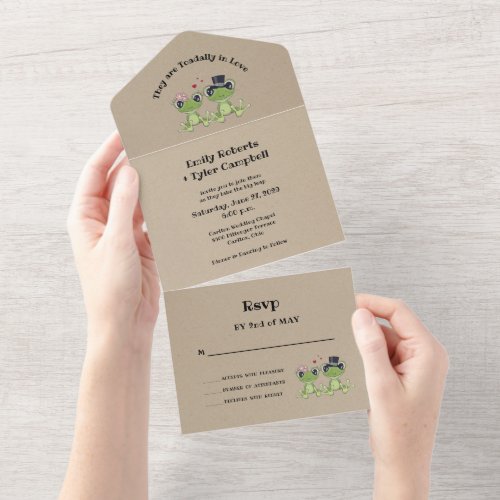 Toadally in Love Frog Couple Rustic Wedding All In One Invitation