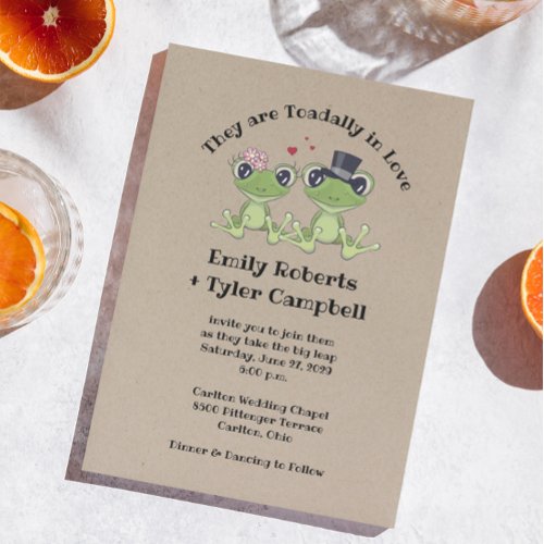 Toadally in Love Frog Couple Rustic Wedding Invitation