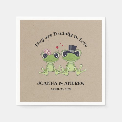  Toadally in Love Frog Wedding Personalized Paper Napkins