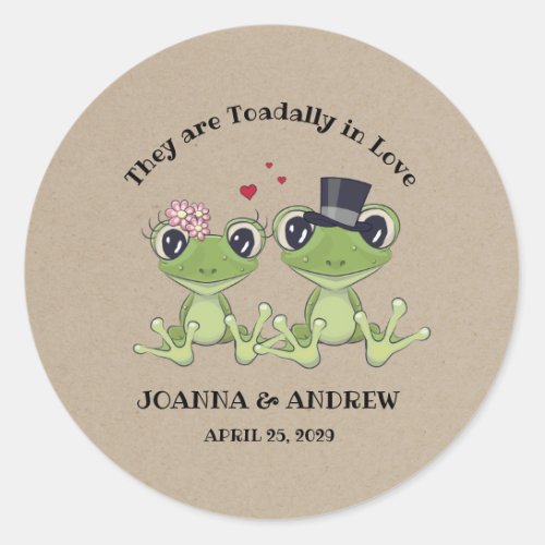 Toadally in Love Rustic Frog Couple Wedding Classic Round Sticker
