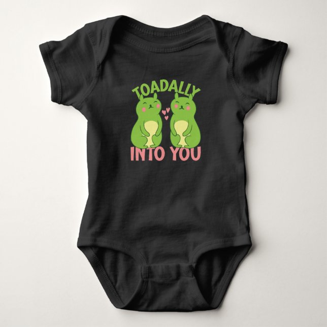 Toadally Into You Funny Frog Valentine's Day Pun Baby Bodysuit (Front)