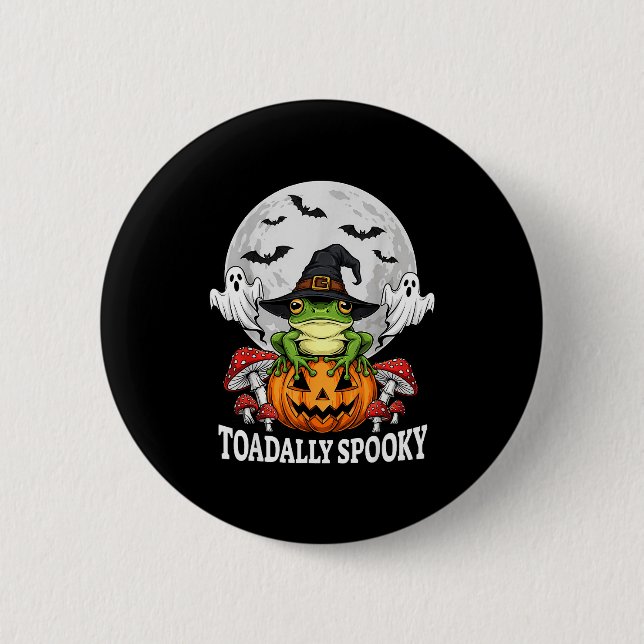 Toadally Soky Funny Halloween Frog On Pumpkin Full Button (Front)