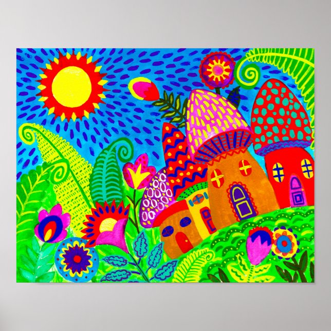 Toadstool Magical Garden Folk Art Print (Front)