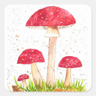 Toadstool Mushroom Forest watercolor Red Nature Square Sticker