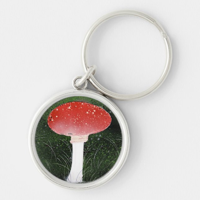 Toadstool Mushroom in Moss Surroundings Keychain (Front)