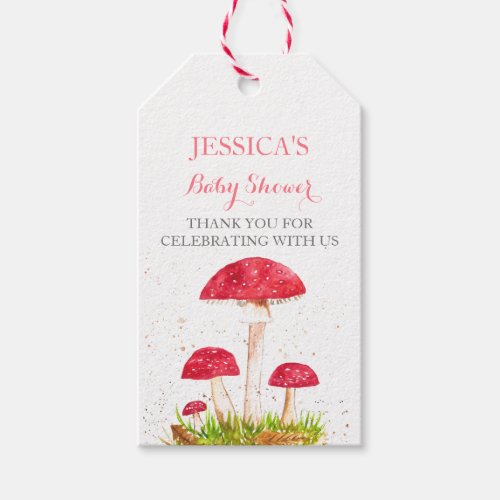 Toadstool Mushroom Watercolor Cute Baby Shower Gift Tags