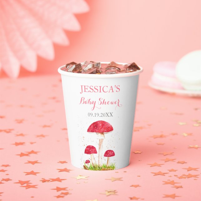 Toadstool Mushroom Watercolor Cute Baby Shower Paper Cups (Insitu)