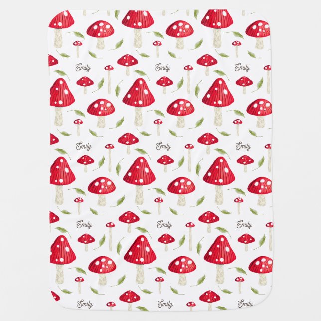 Toadstool Mushroom Woodland Botanical Name Baby Blanket (Front)