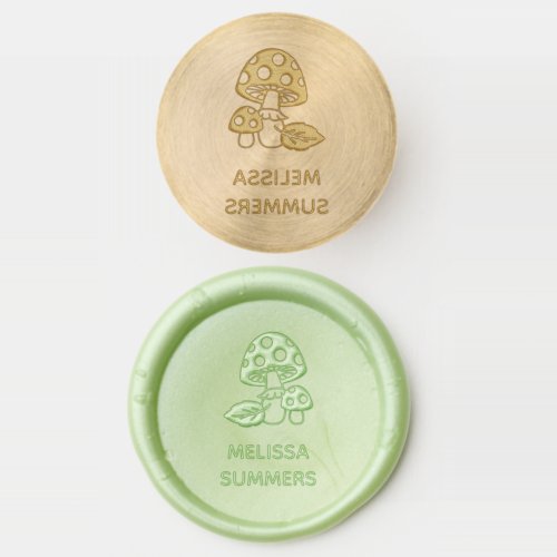 Toadstool Mushrooms and Leaf Custom Name Wax Seal Stamp
