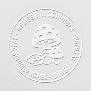 Toadstool Mushrooms and Leaf Round Address Embosser