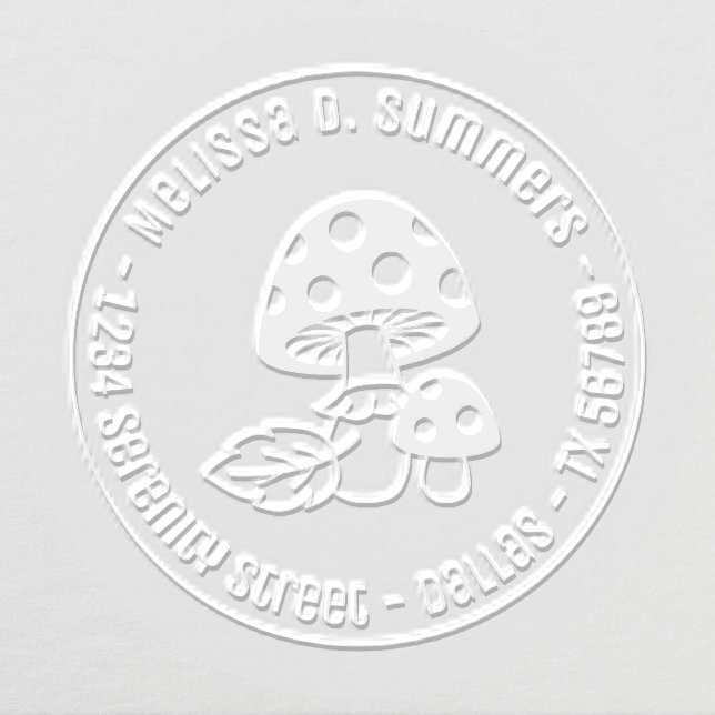 Toadstool Mushrooms and Leaf Round Address Embosser (Design)